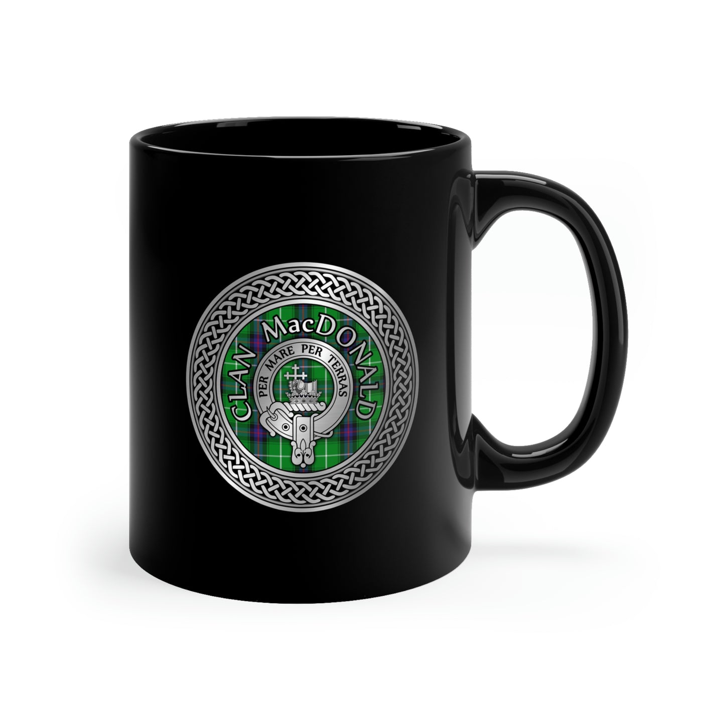 Clan MacDonald Crest & Tartan 11oz Black Mug