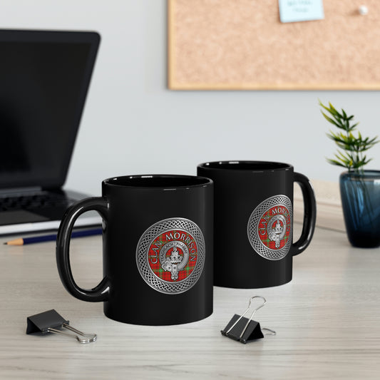 Clan Morrison Crest & Tartan 11oz Black Mug