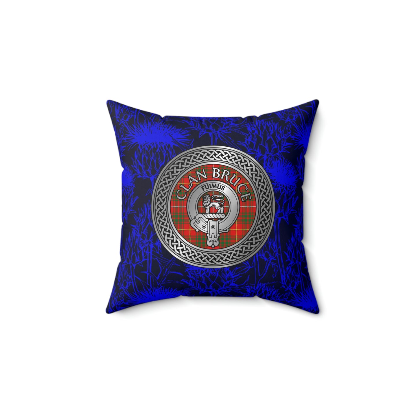 Clan Bruce Crest & Tartan Knot Spun Polyester Square Pillow