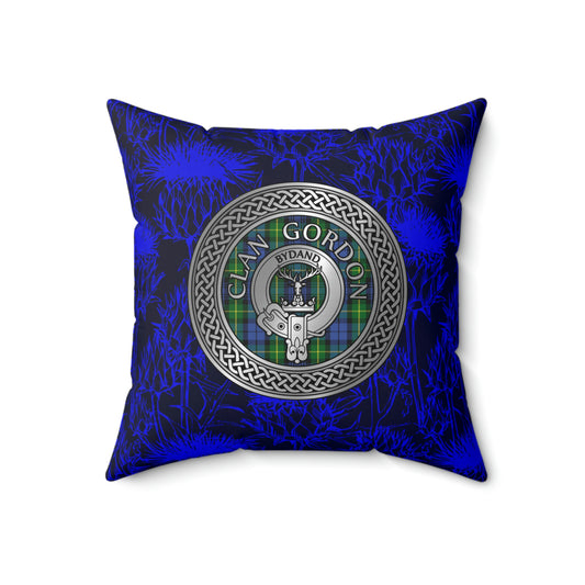 Clan Gordon Crest & Tartan Knot Spun Polyester Square Pillow
