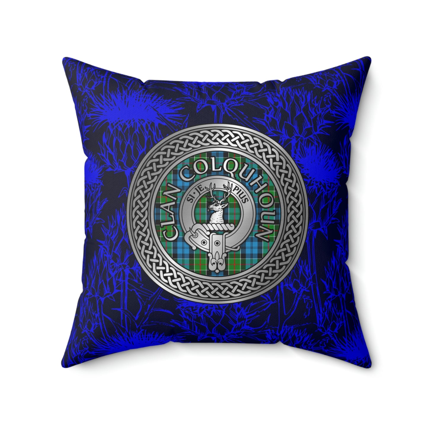 Clan Colquhoun Crest & Tartan Knot Spun Polyester Square Pillow