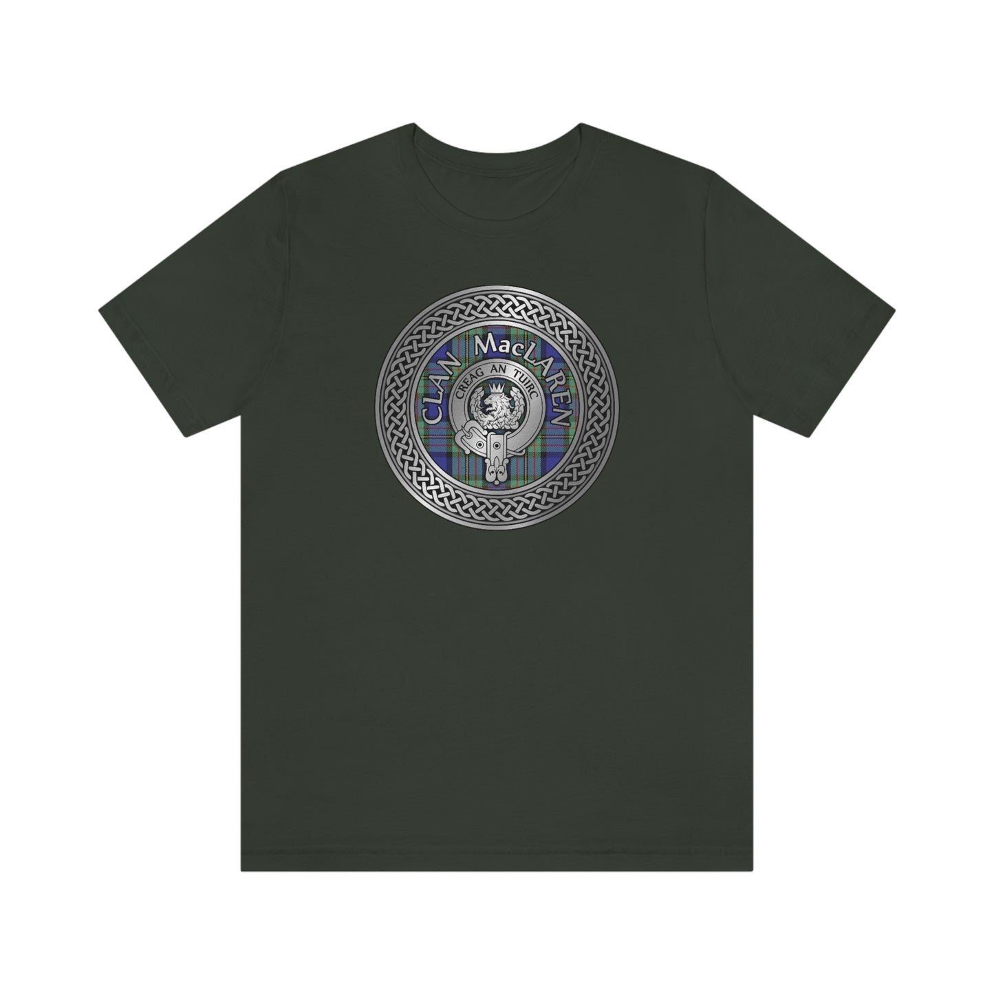 Clan MacLaren Tartan & Crest in Celtic Knot T-Shirt