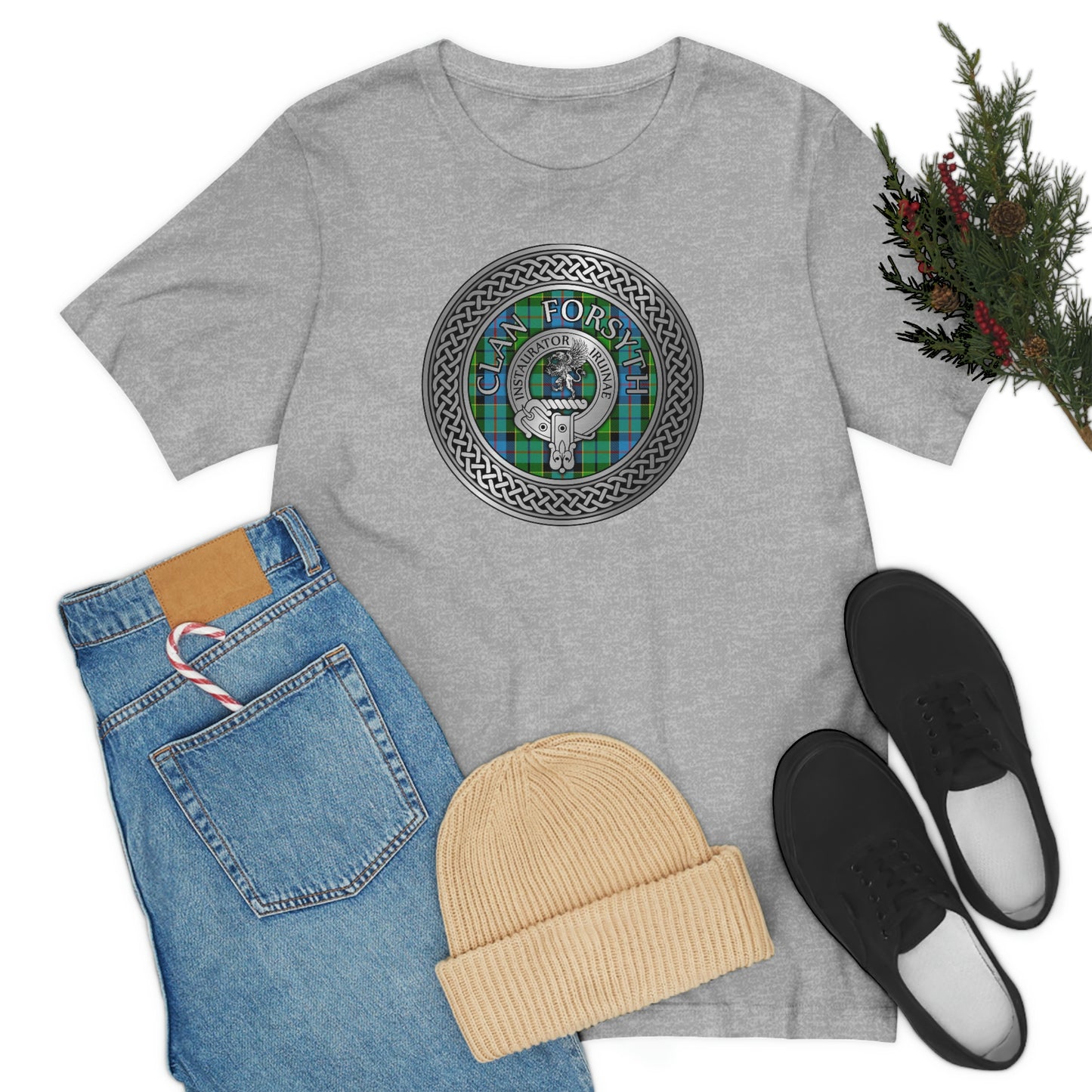 Clan Forsyth Tartan & Crest in Celtic Knot T-Shirt