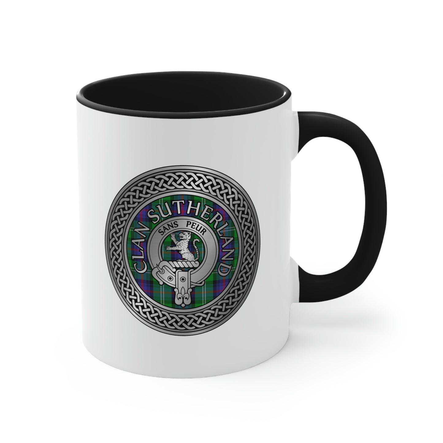 Clan Sutherland Crest & Tartan Accent Coffee Mug, 11oz