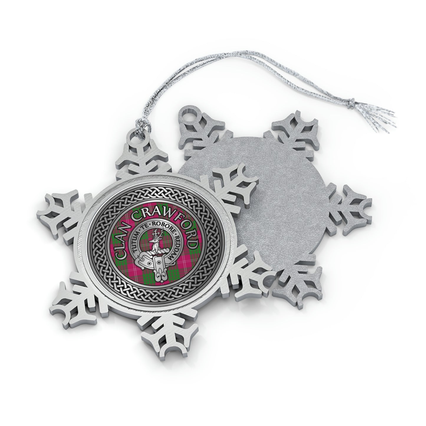 Clan Crawford Crest & Tartan Knot Pewter Snowflake Ornament (AU/NZ only)