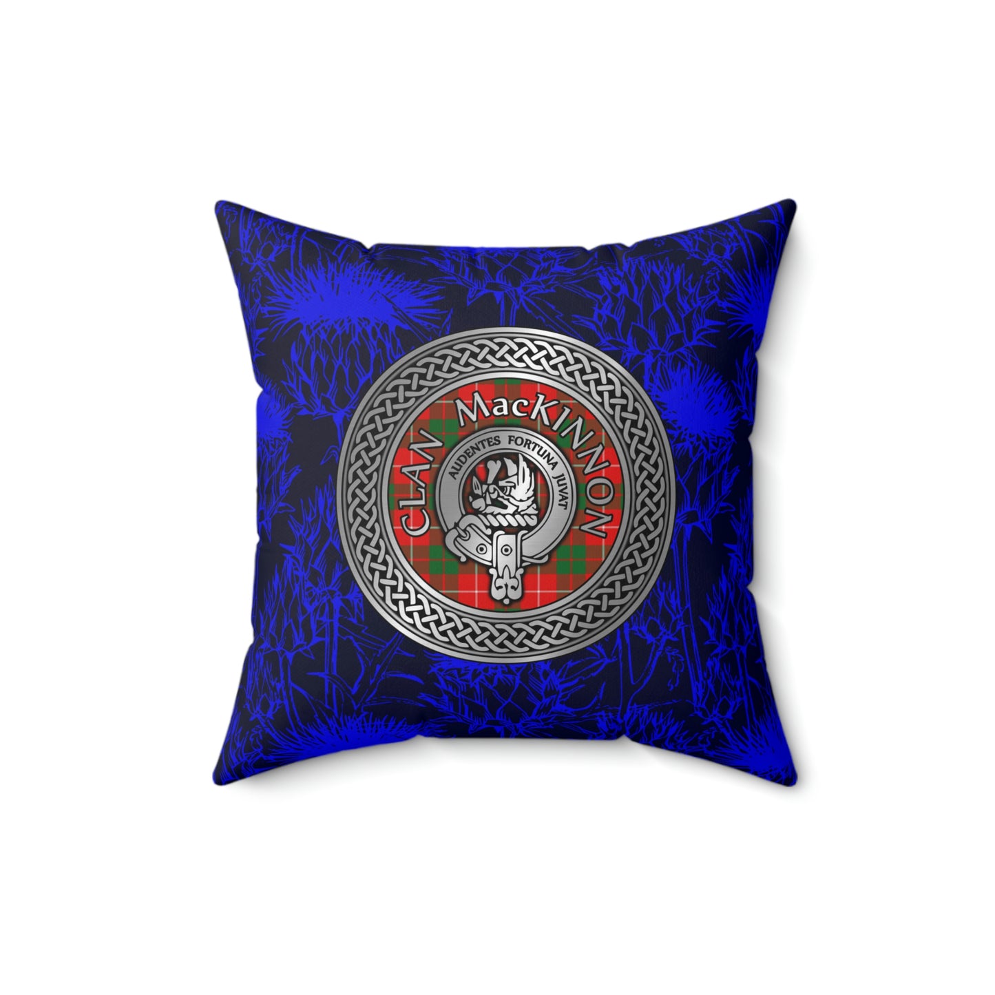 Clan MacKinnon Crest & Tartan Knot Spun Polyester Square Pillow