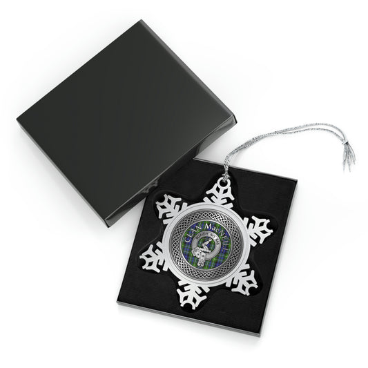 Clan MacNeill of Gigha Crest & Tartan Knot Pewter Snowflake Ornament