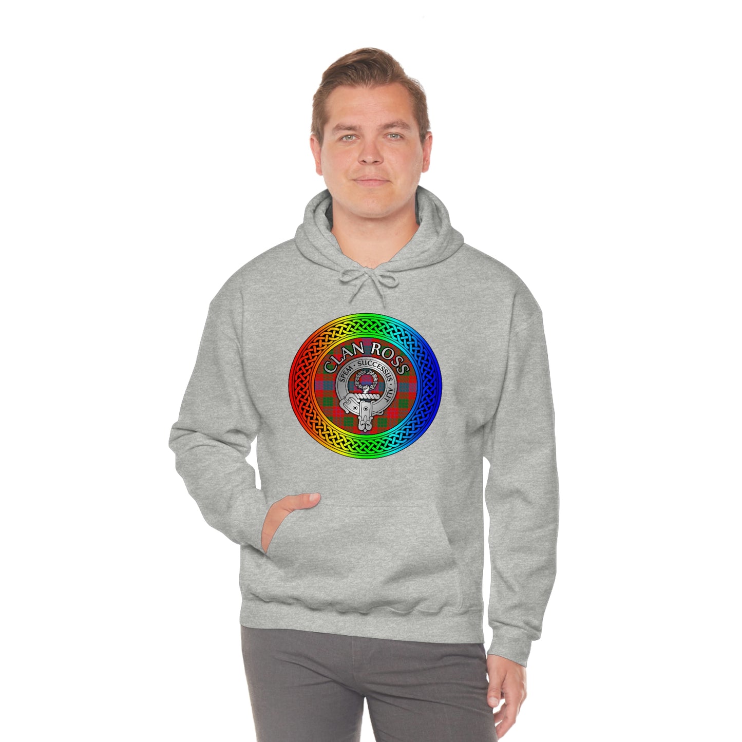 Clan Ross Crest & Tartan Rainbow Knot Unisex Heavy Blend™ Hooded Sweatshirt