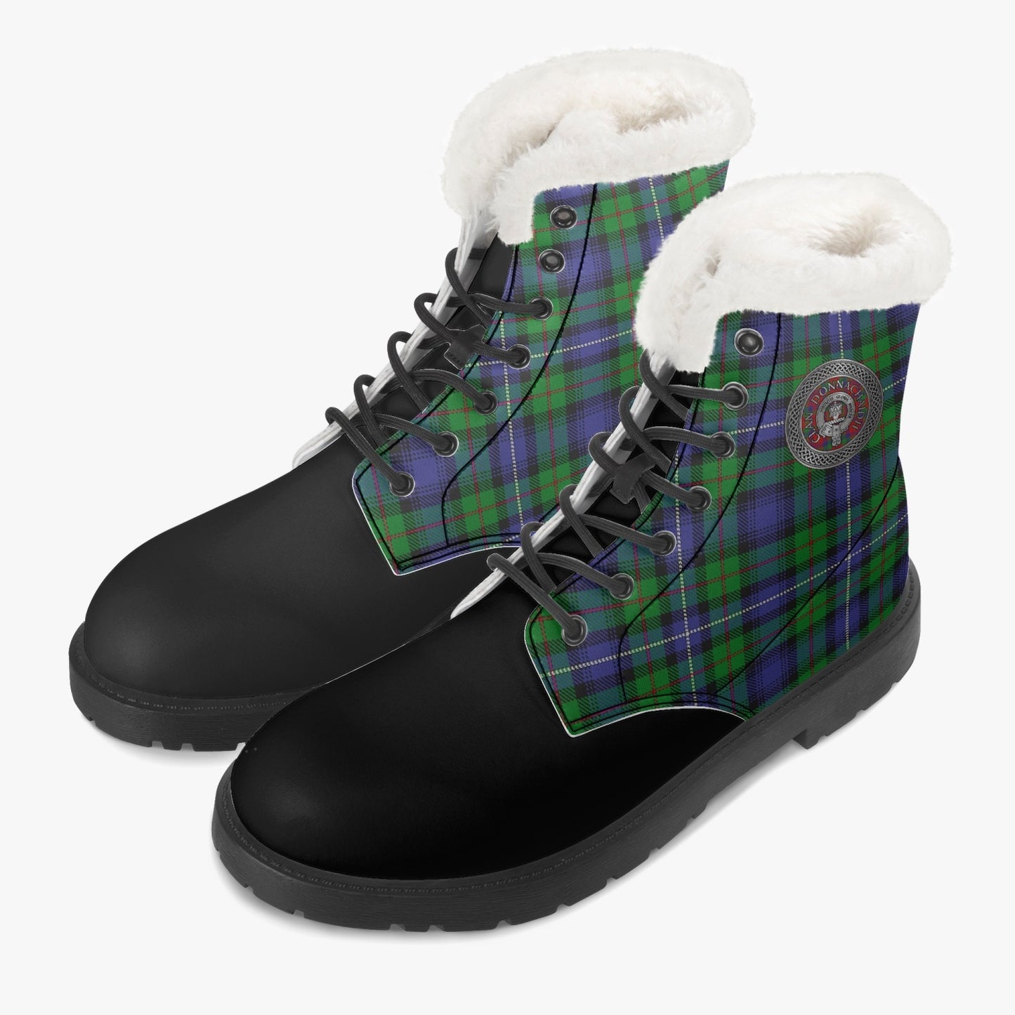 Clan Donnachaidh (Robertson) Crest & Hunting Tartan Faux Fur Leather Boots