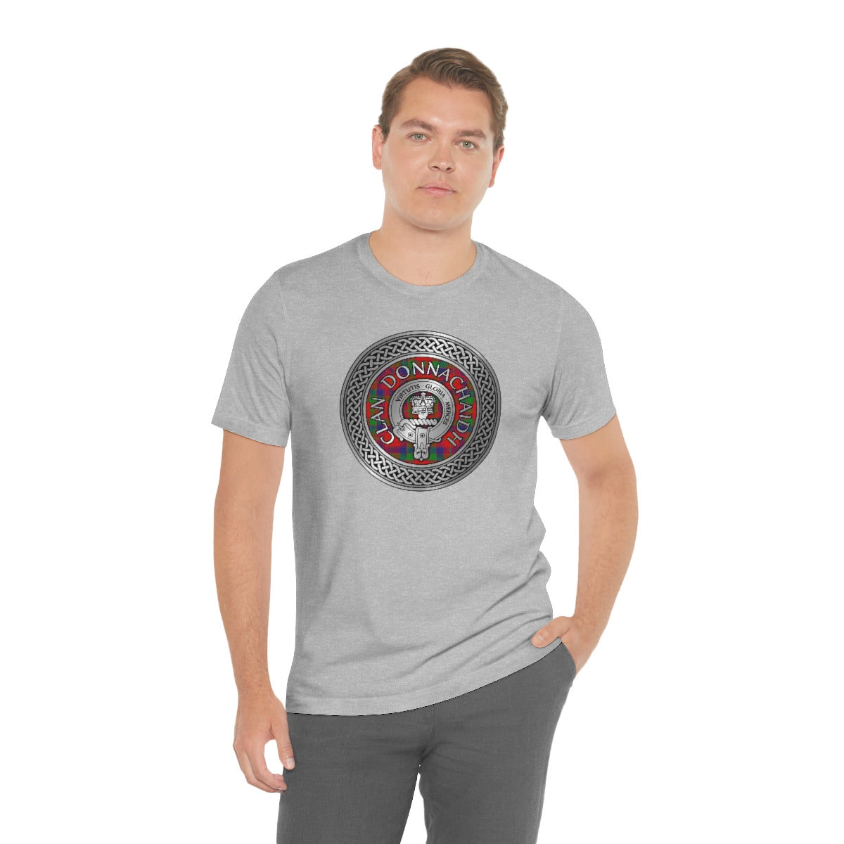 Clan Donnachaidh (Robertson) Crest & Tartan in Celtic Knot T-Shirt