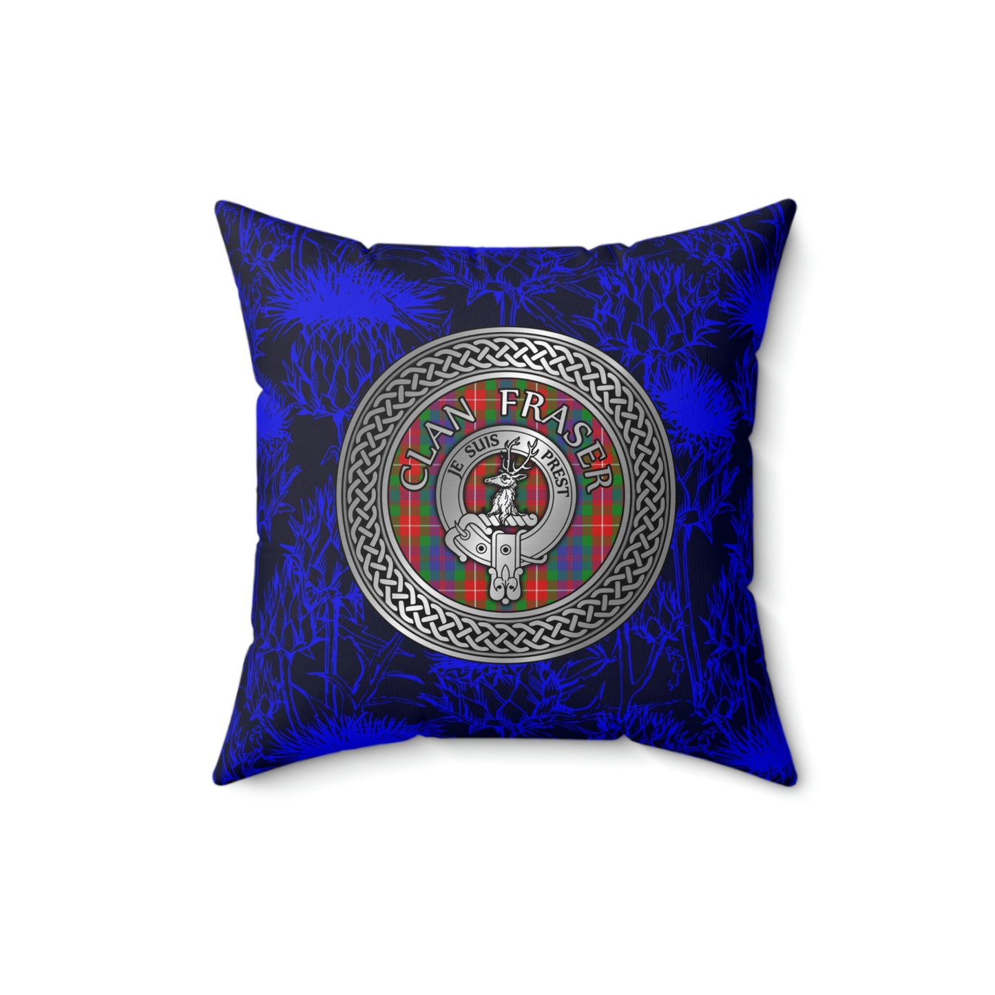 Clan Fraser of Lovat Crest & Tartan Knot Spun Polyester Square Pillow