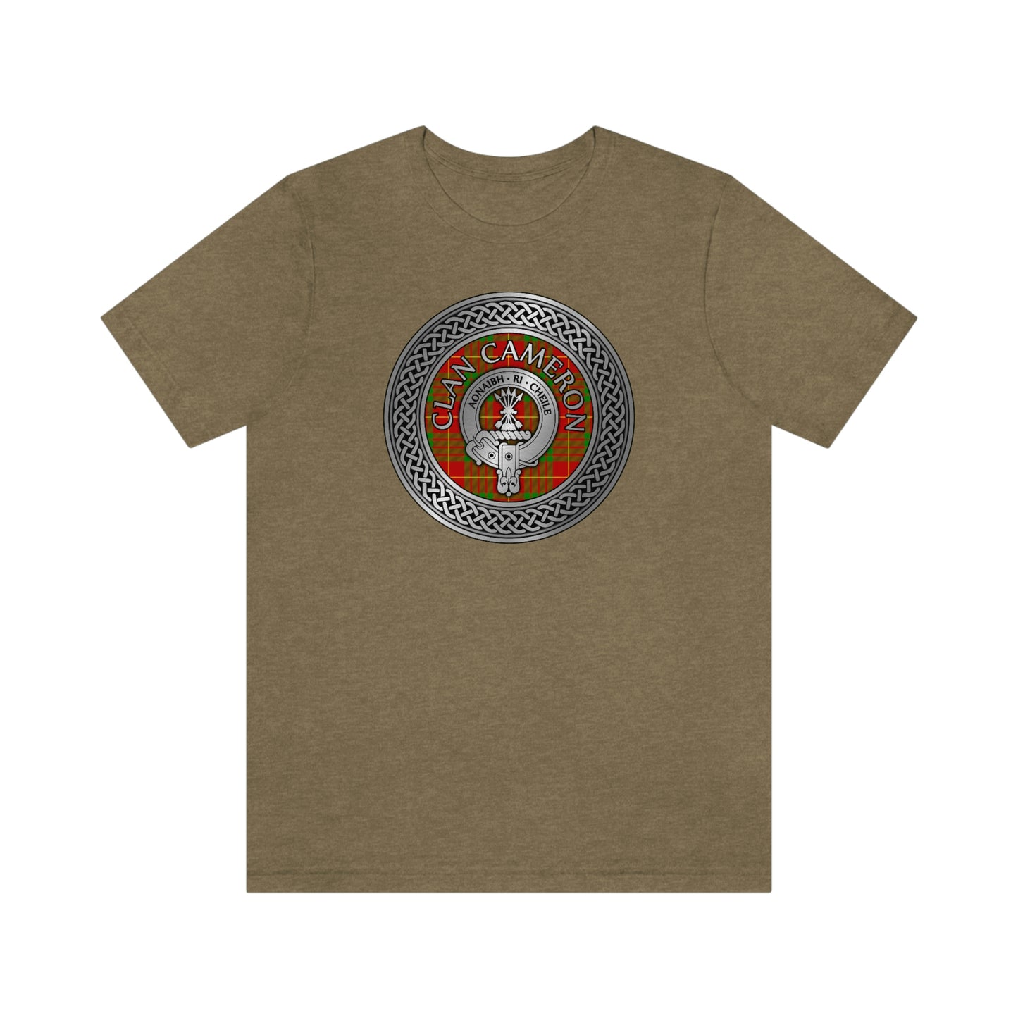 Clan Cameron Tartan & Crest in Celtic Knot T-Shirt