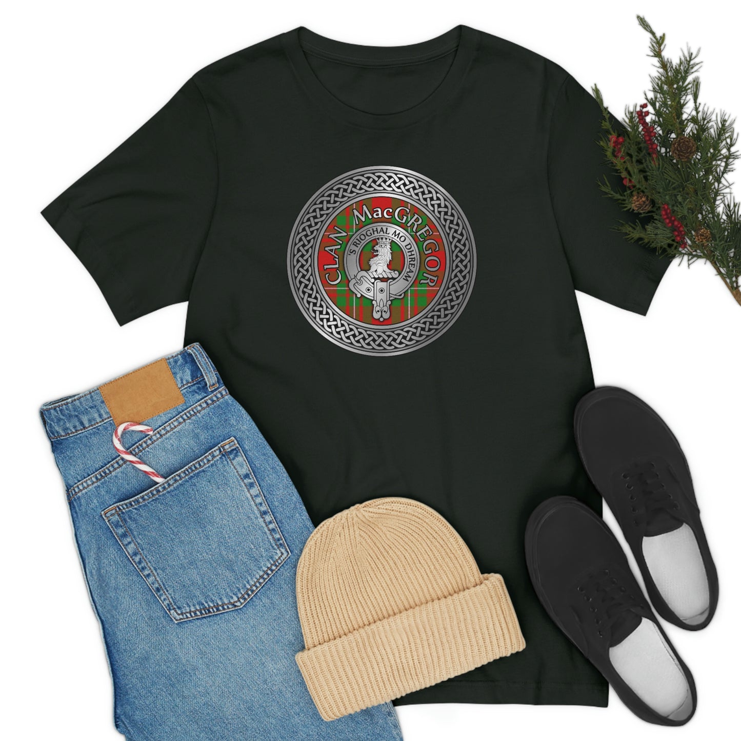 Clan MacGregor Tartan & Crest in Celtic Knot T-Shirt