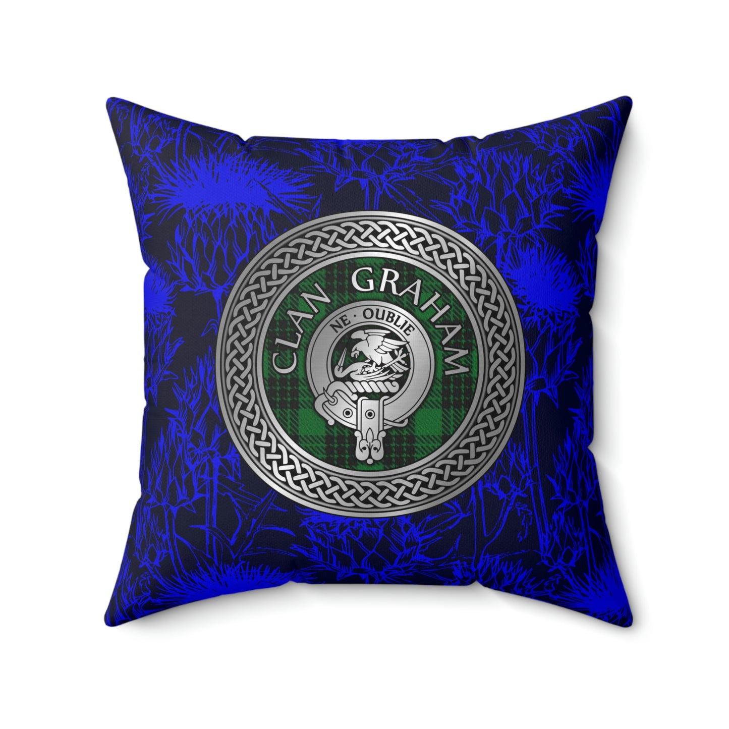 Clan Graham Crest & Tartan Knot Spun Polyester Square Pillow