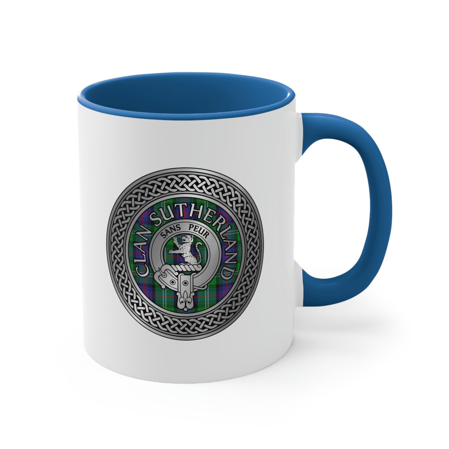 Clan Sutherland Crest & Tartan Accent Coffee Mug, 11oz