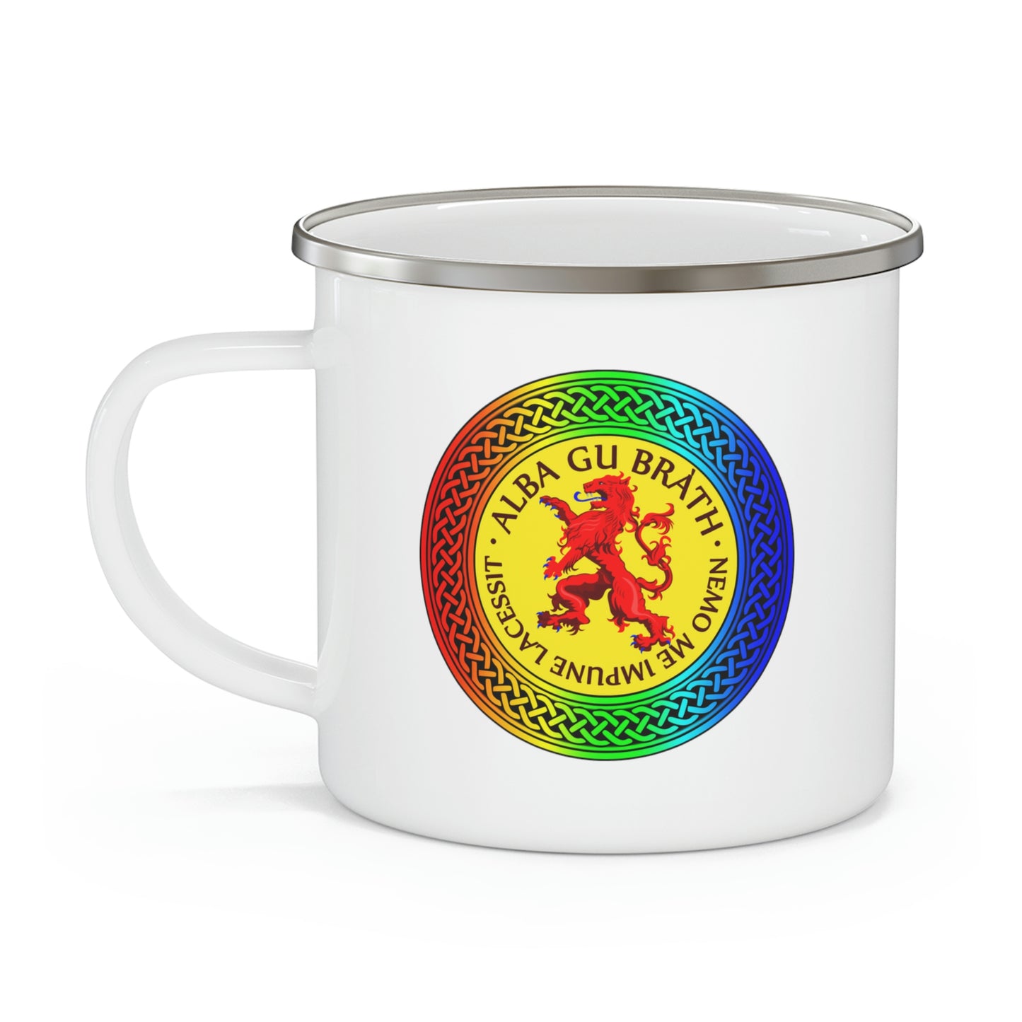 Alba Gu Brath Lion Rampant Rainbow Knot Enamel Camping Mug