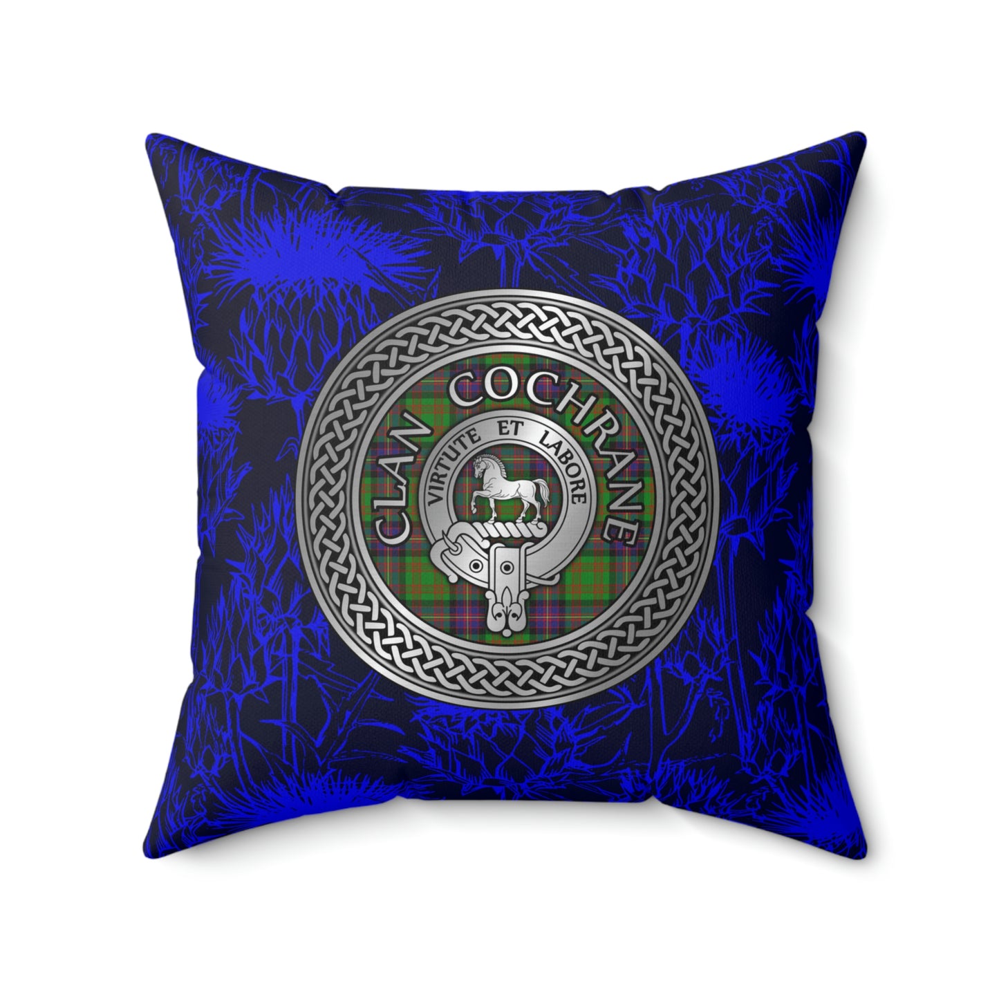 Clan Cochrane Crest & Tartan Knot Spun Polyester Square Pillow