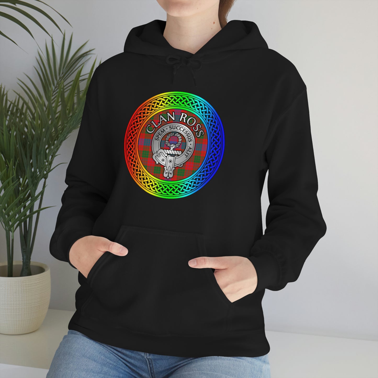 Clan Ross Crest & Tartan Rainbow Knot Unisex Heavy Blend™ Hooded Sweatshirt