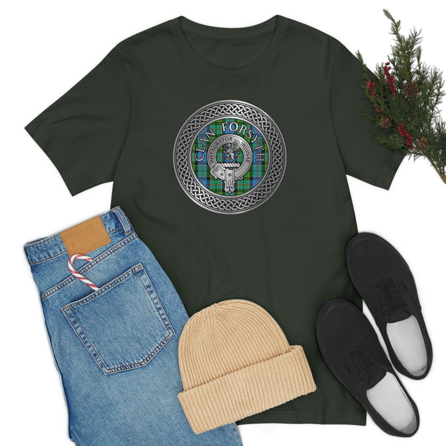 Clan Forsyth Tartan & Crest in Celtic Knot T-Shirt