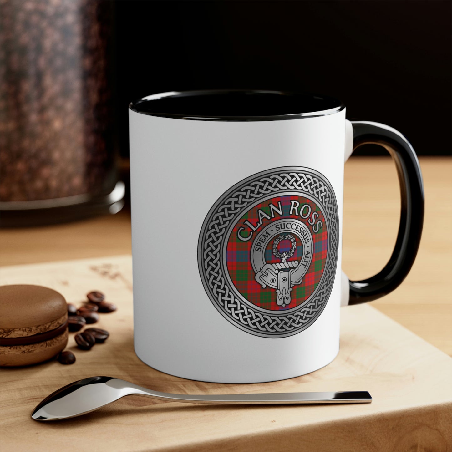 Clan Ross Crest & Tartan Accent Coffee Mug, 11oz