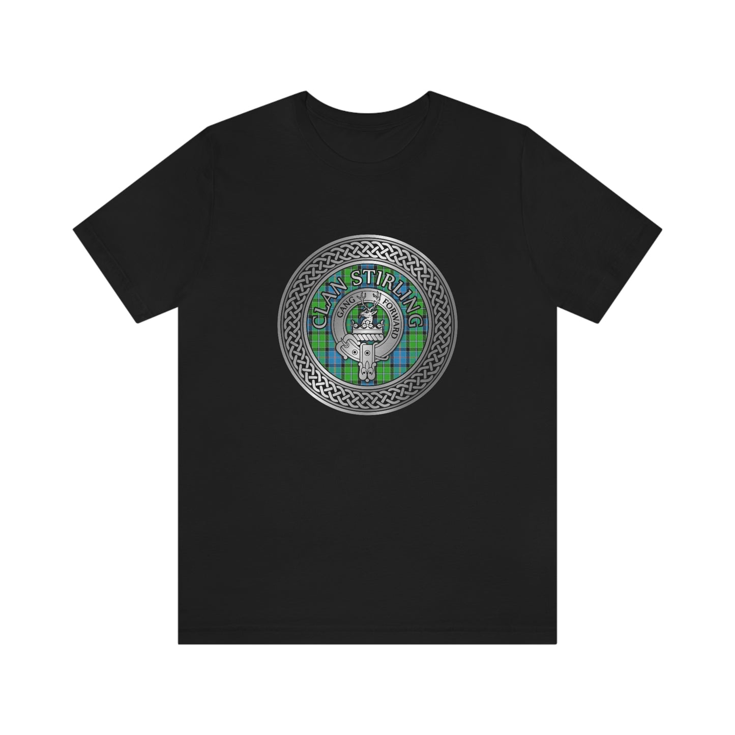 Clan Stirling Crest & Tartan Knot T-Shirt