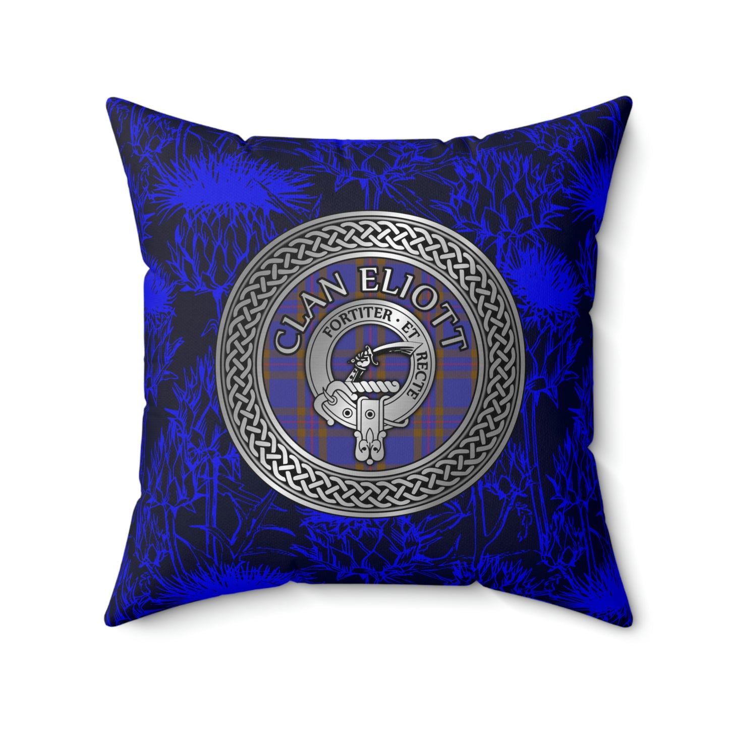 Clan Eliott Crest & Tartan Knot Spun Polyester Square Pillow