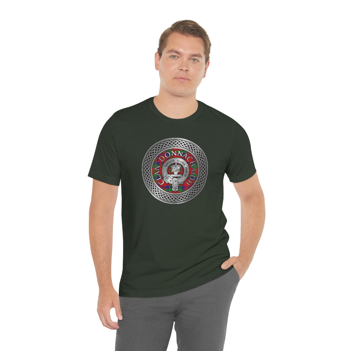 Clan Donnachaidh (Robertson) Crest & Tartan in Celtic Knot T-Shirt