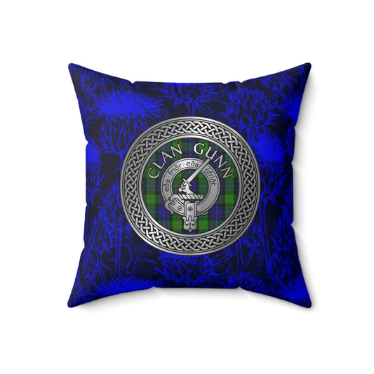 Clan Gunn Crest & Tartan Knot Spun Polyester Square Pillow