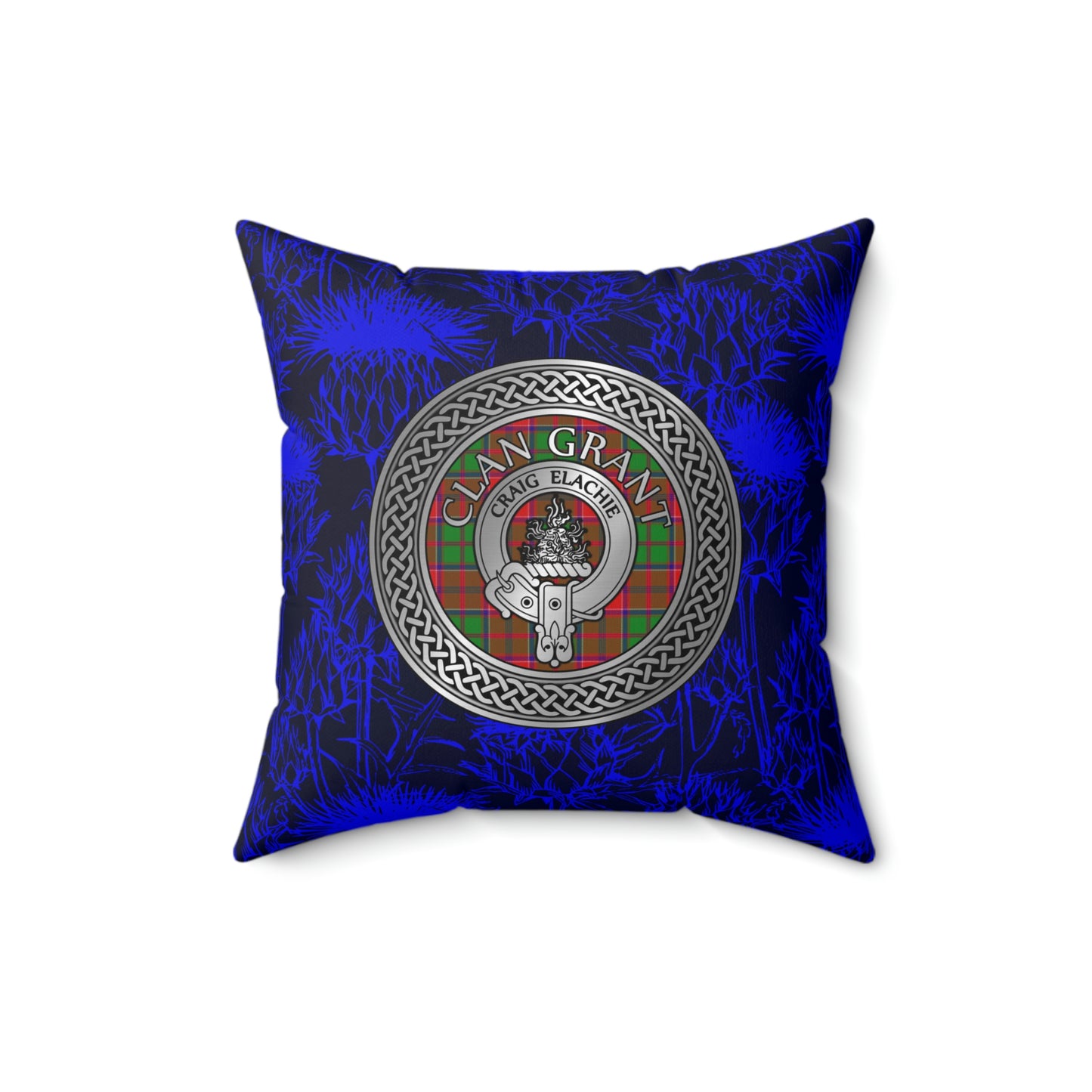 Clan Grant Crest & Tartan Knot Spun Polyester Square Pillow