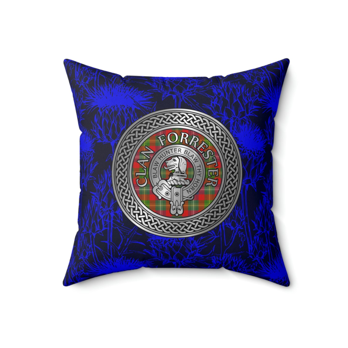 Clan Forrester Crest & Tartan Knot Spun Polyester Square Pillow