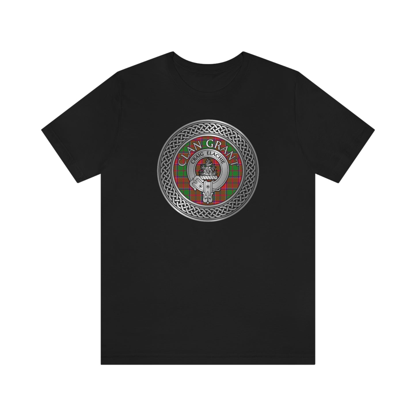 Clan Grant Tartan & Crest in Celtic Knot T-Shirt