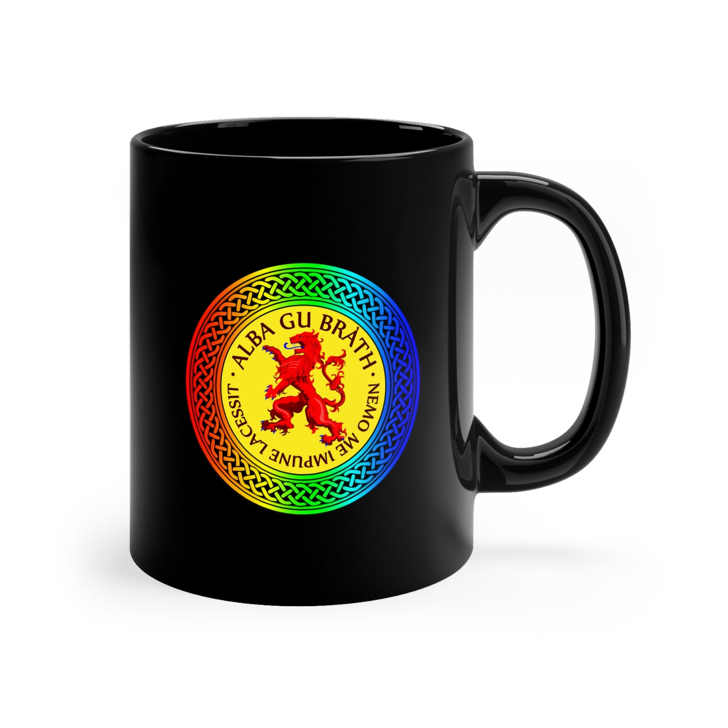 Alba Gu Brath Lion Rampant Rainbow Knot 11oz Black Mug