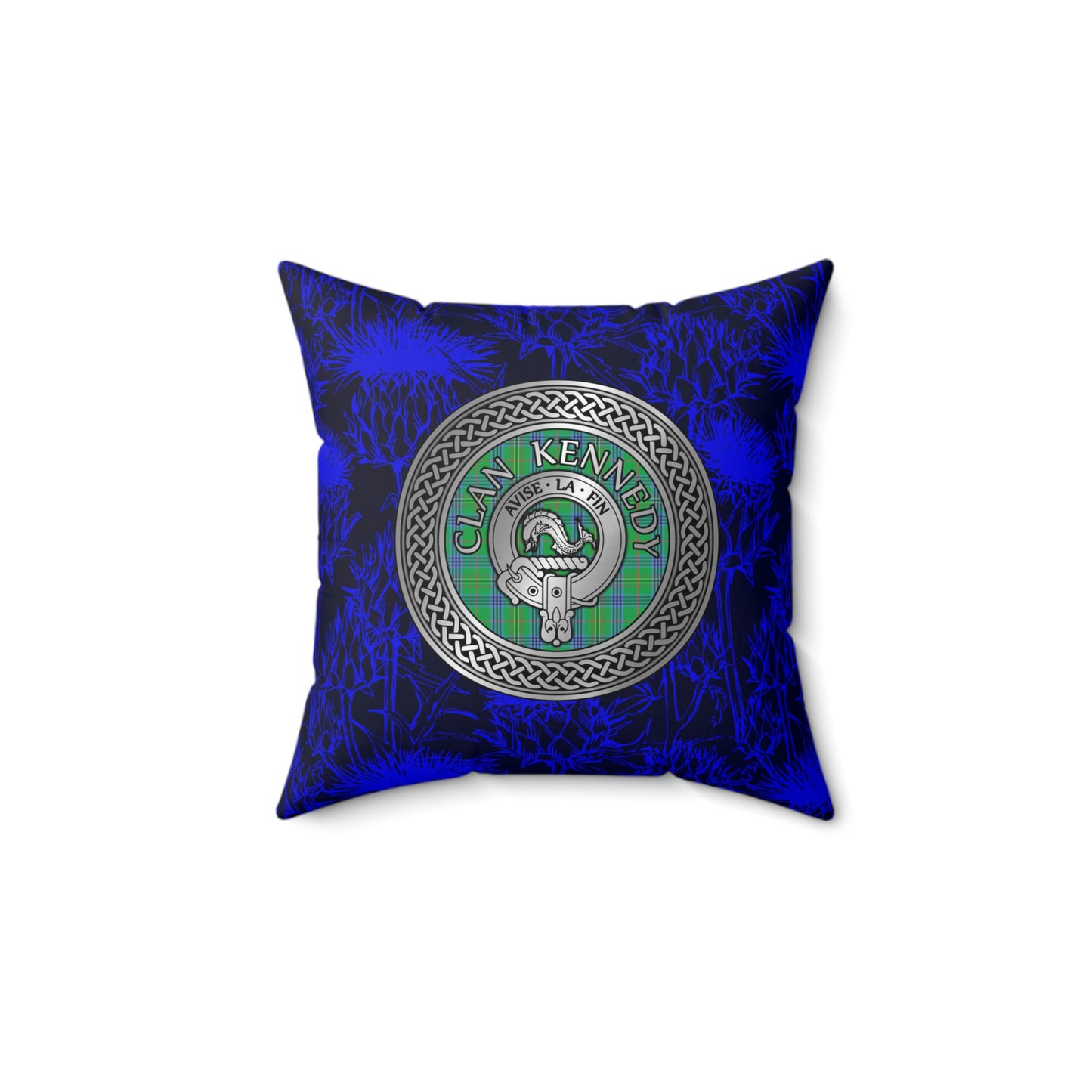 Clan Kennedy Crest & Tartan Knot Spun Polyester Square Pillow