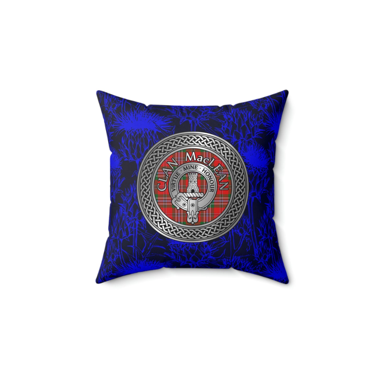 Clan MacLean Crest & Tartan Knot Spun Polyester Square Pillow