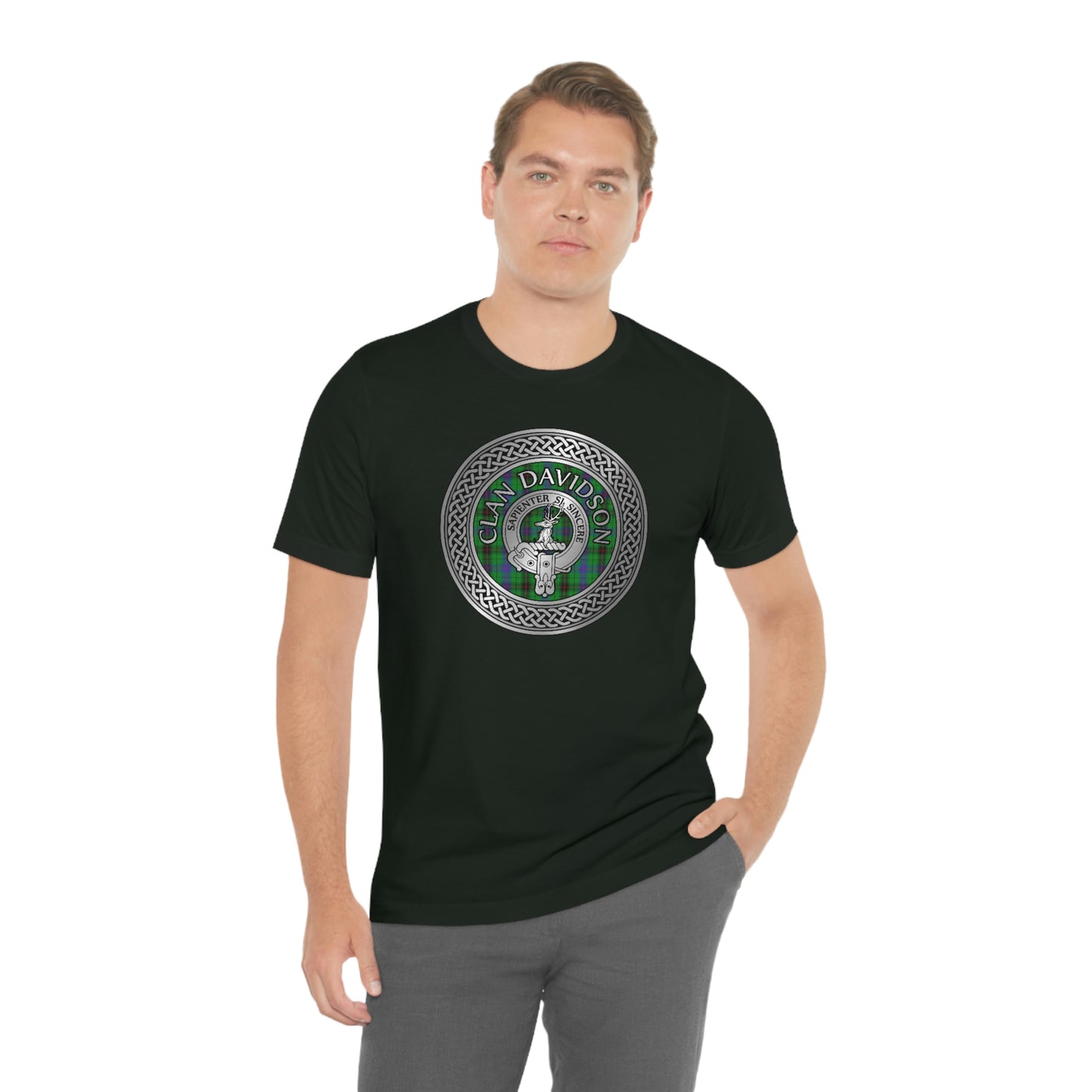 Clan Davidson Tartan & Crest in Celtic Knot T-Shirt