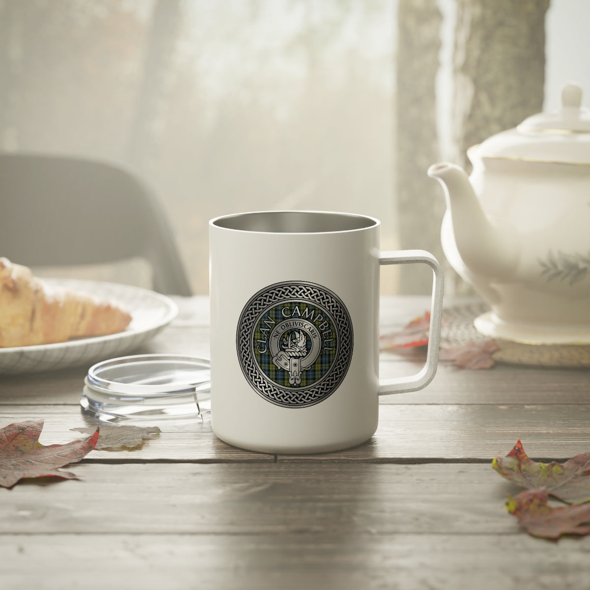 Clan Campbell Crest & Tartan Insulated Coffee Mug, 10oz