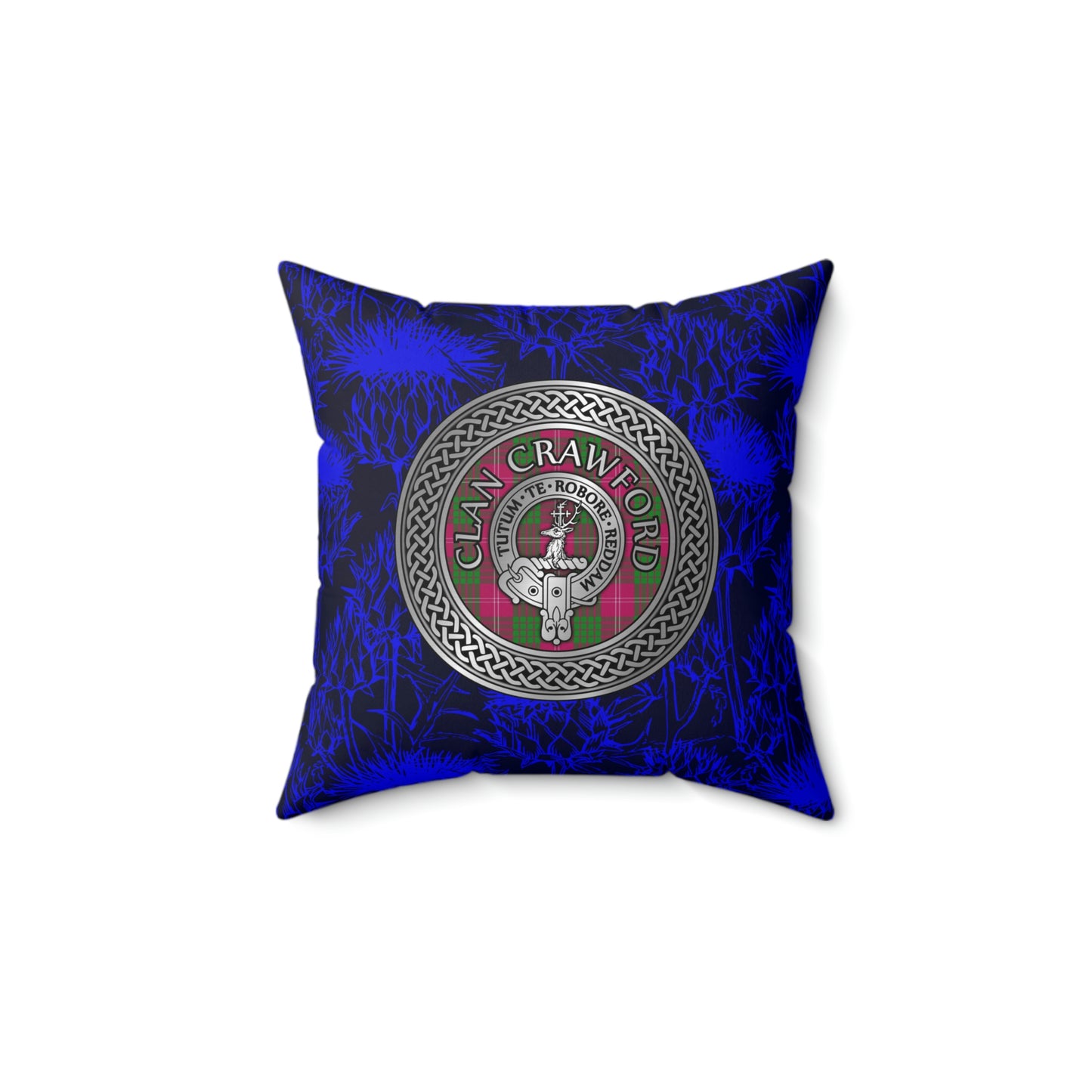 Clan Crawford Crest & Tartan Knot Spun Polyester Square Pillow