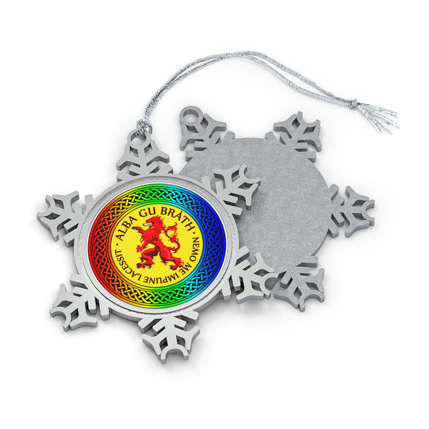 Alba Gu Brath Lion Rampant Rainbow Knot Pewter Snowflake Ornament (AU/NZ Only)