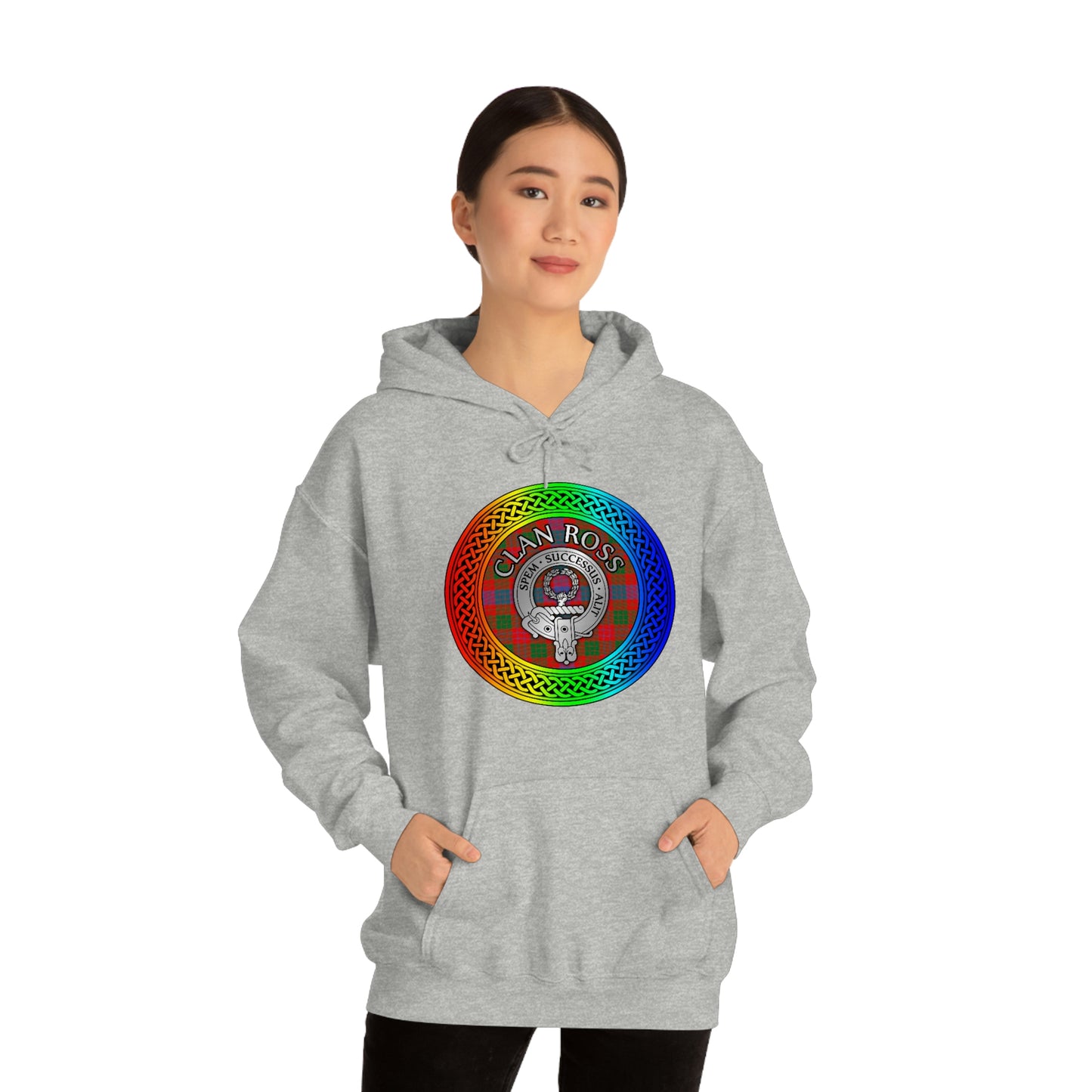 Clan Ross Crest & Tartan Rainbow Knot Unisex Heavy Blend™ Hooded Sweatshirt