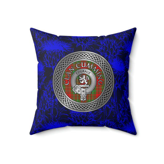 Clan Cumming Crest & Tartan Knot Spun Polyester Square Pillow