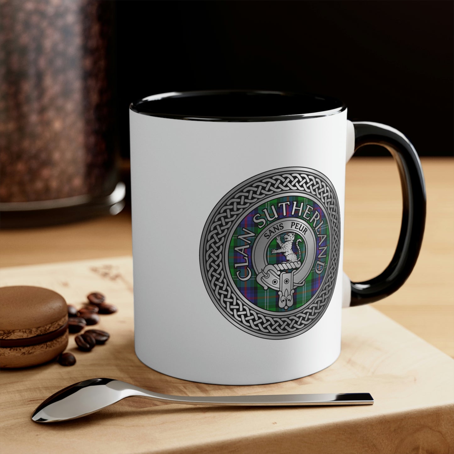 Clan Sutherland Crest & Tartan Accent Coffee Mug, 11oz