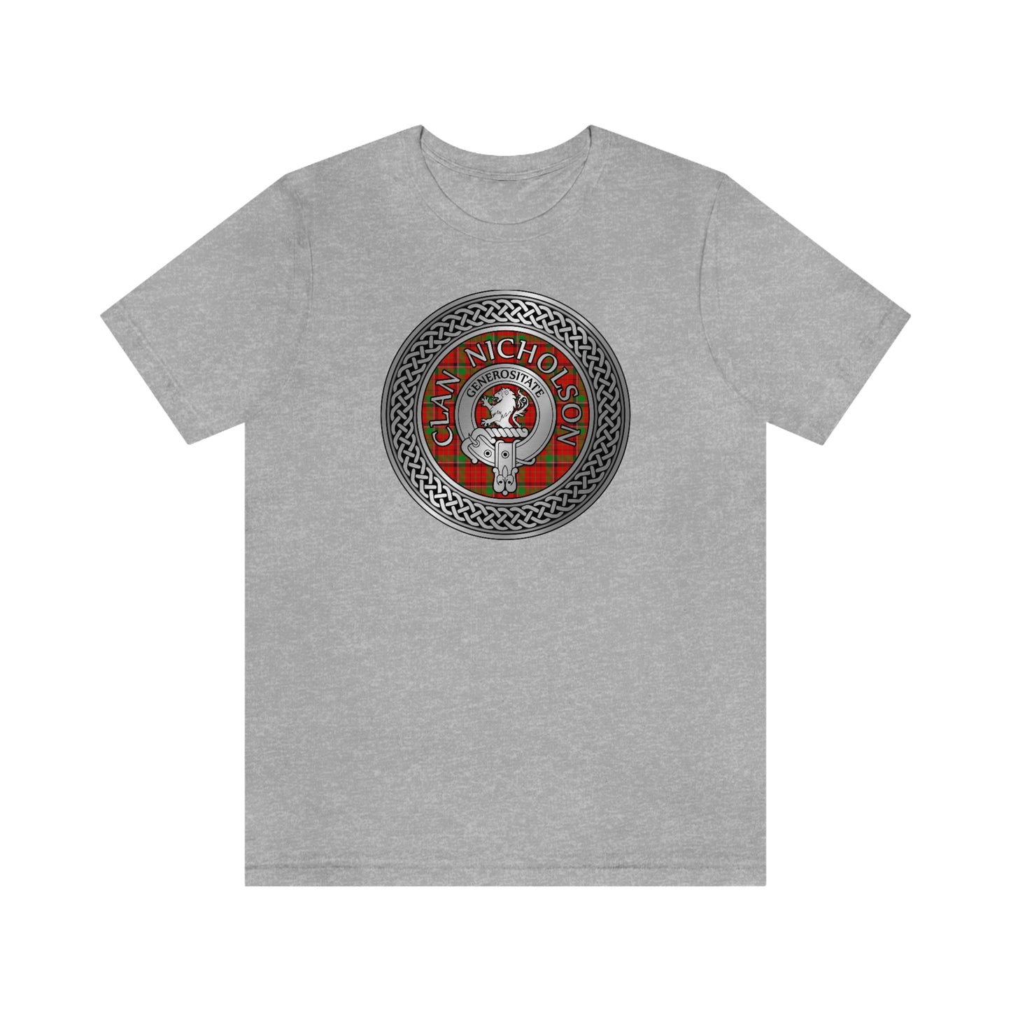 Clan Nicholson Tartan & Crest in Celtic Knot T-Shirt