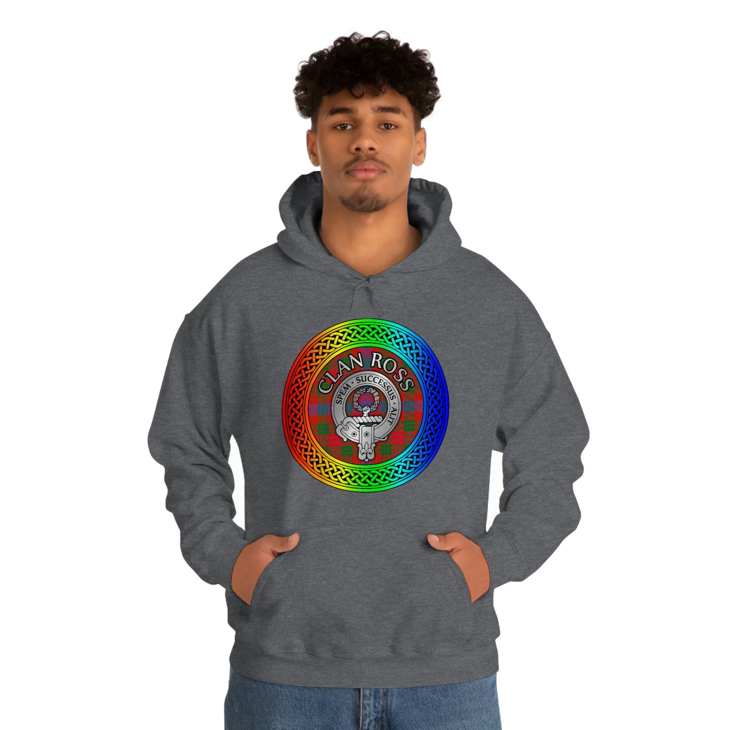 Clan Ross Crest & Tartan Rainbow Knot Unisex Heavy Blend™ Hooded Sweatshirt