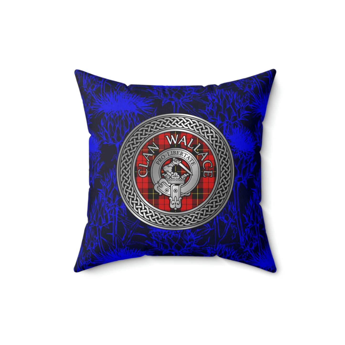 Clan Wallace Crest & Tartan Knot Spun Polyester Square Pillow