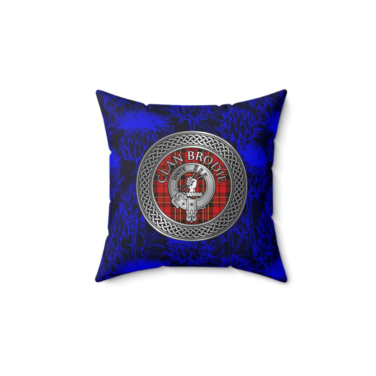 Clan Brodie Crest & Tartan Knot Spun Polyester Square Pillow