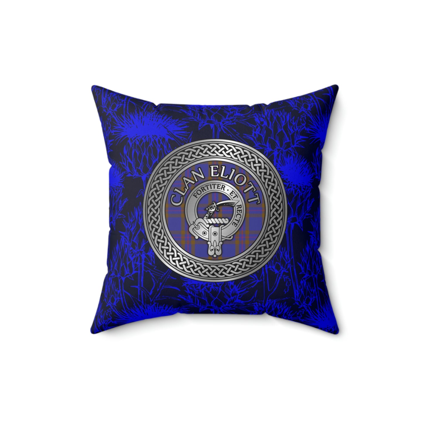 Clan Eliott Crest & Tartan Knot Spun Polyester Square Pillow