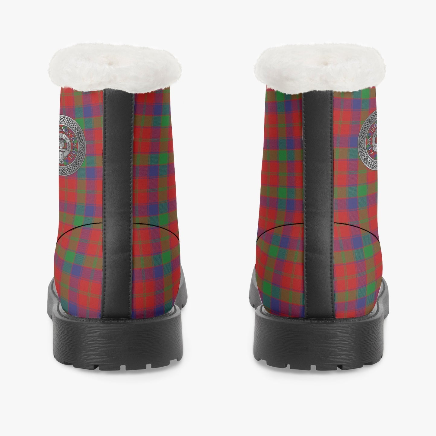 Clan Donnachaidh (Robertson) Crest & Hunting Tartan Faux Fur Leather Boots