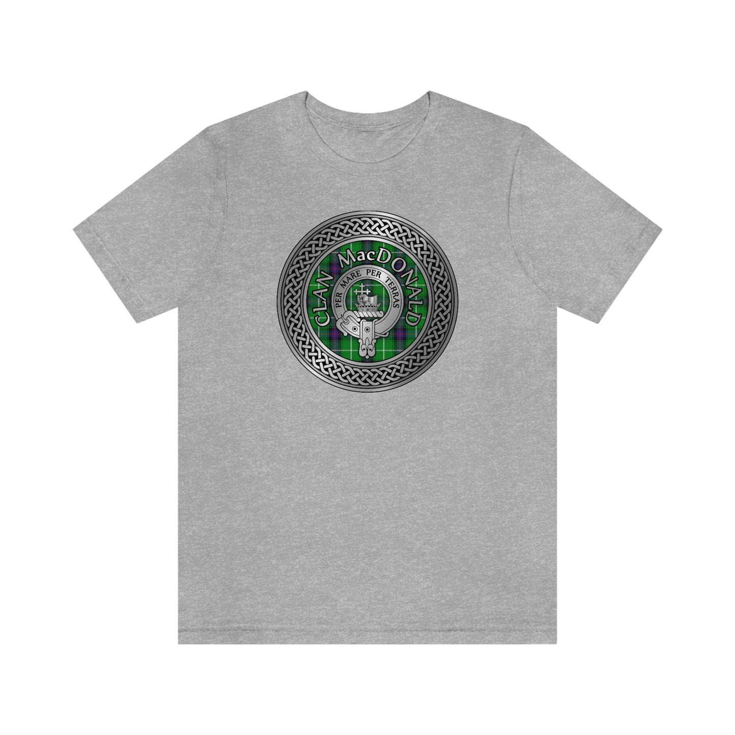 Clan MacDonald Tartan & Crest in Celtic Knot T-Shirt