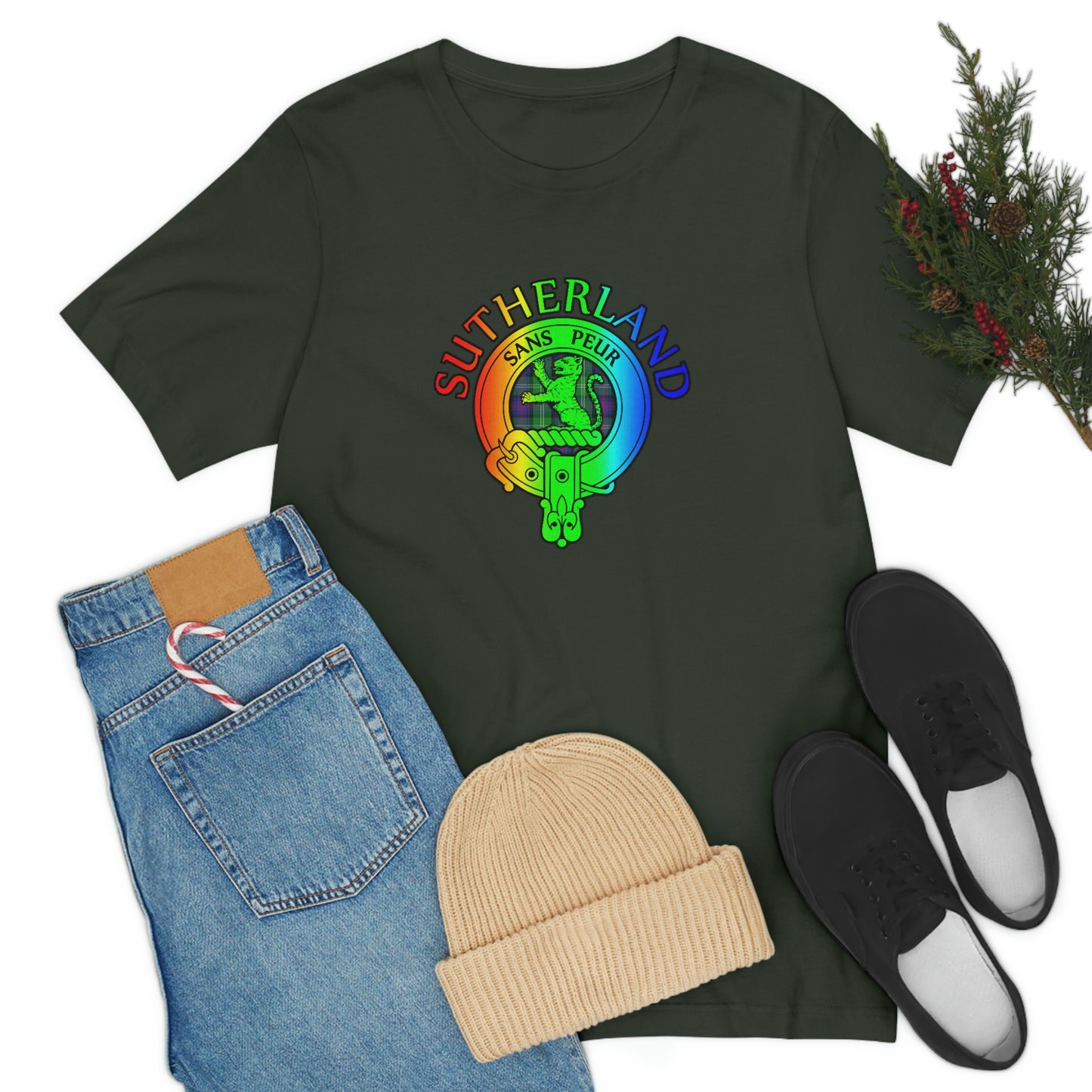 Clan Sutherland Rainbow Crest & Tartan T-Shirt