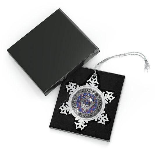 Clan MacLaine Crest & Tartan Knot Pewter Snowflake Ornament (AU/NZ only)